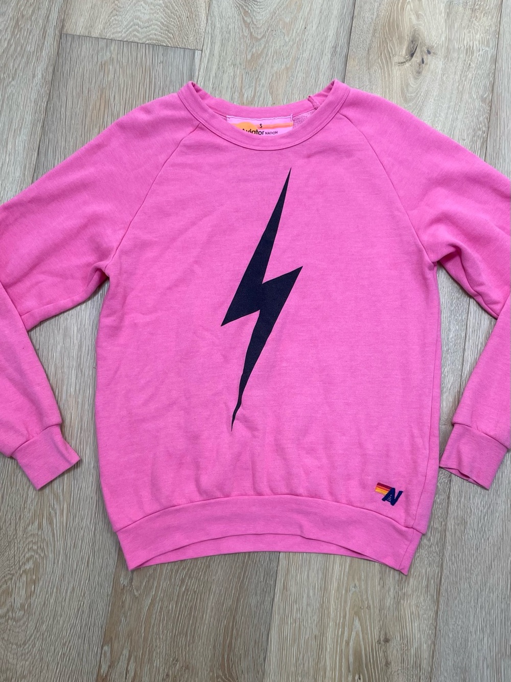 Aviator Nation Pink Lightning Bolt Crewneck Sweatshirt - unisex size small.